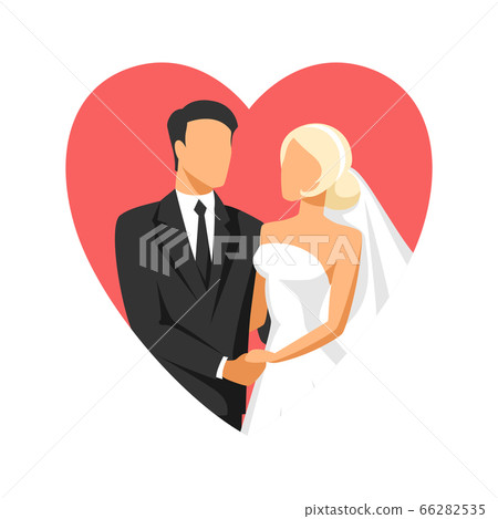 Wedding illustration of bride and groom. 66282535