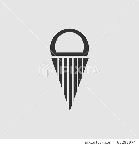 Ice cream ball in waffle cone icon flat. - Stock Illustration [66282974 ...