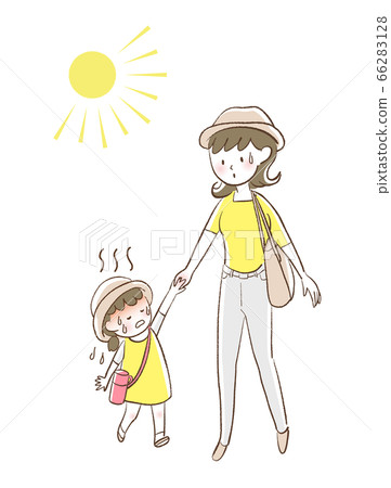 Mother And Daughter Walking Holding Hands Heat Stock Illustration