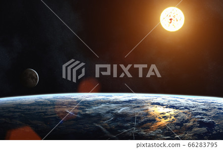 Landscape of Earth. Sun. Moon. Solar System Landscape of Earth. Sun. Moon. Solar System 66283795