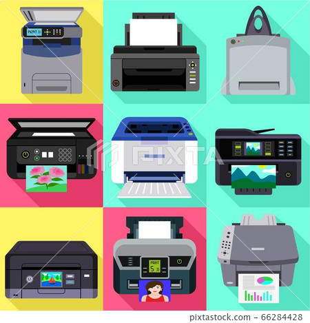 Ink modern printer icon set, flat style Ink modern printer icon set, flat style 66284428
