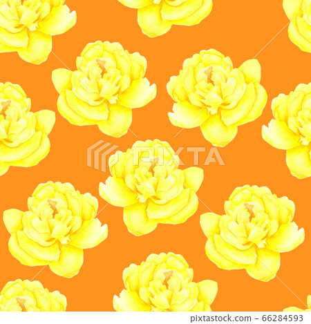Peony on orange background. Seamless pattern.... - Stock Illustration ...