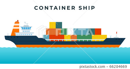 Container ship with command cabin and cargo vector icon flat isolated. 66284669
