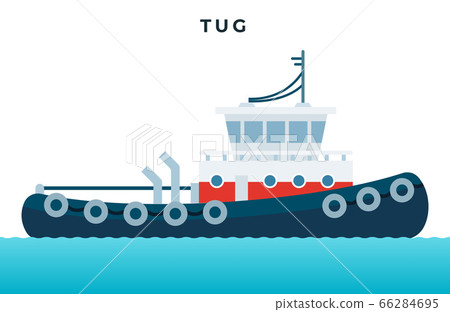 Blue and white tugboat on the waves vector icon flat isolated. 66284695