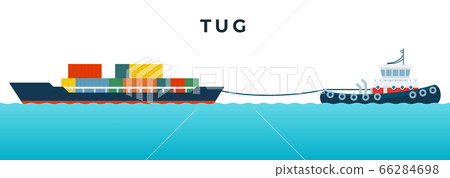 Tugboat designed to tow other vessels and container ship with containers vector icon flat isolated. Tugboat designed to tow other vessels and container ship with containers vector icon flat isolated. 66284698