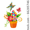 Flower pot with different flowers set, flat style. 66285746