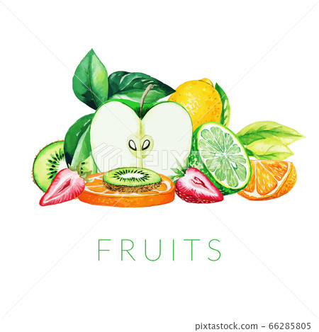 Heap of mixed fruits, hand drawn vector watercolor 66285805