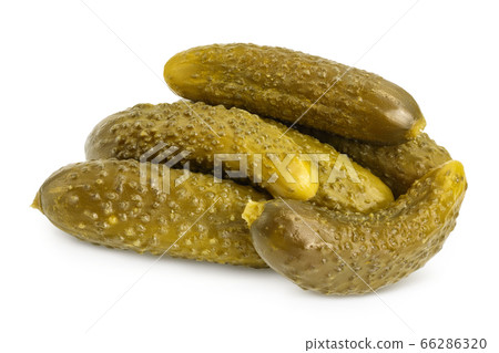 Marinated pickled cucumber isolated on white background with clipping path and full depth of field Marinated pickled cucumber isolated on white background with clipping path and full depth of field 66286320