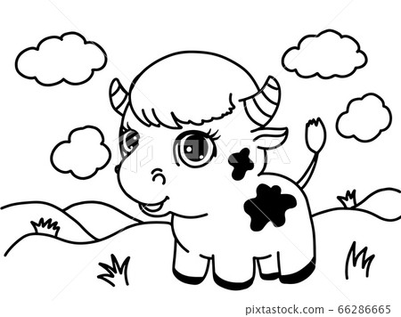 Cute cow, bull smiling. 2021. Premium vector. 66286665