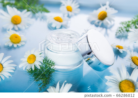Close up herbal cosmetic cream in opened container Close up herbal cosmetic cream in opened container 66286812