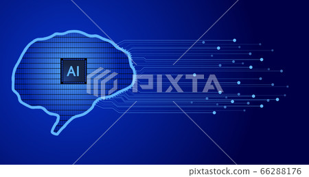 An AI concept that represents the inside of the brain with a wafer. An image in which the CPU is placed in the center of the brain and wired to the outside. 66288176