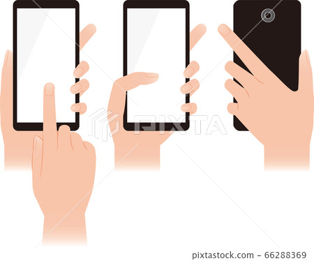 Hand holding a smartphone and tapping Hand holding a smartphone and tapping 66288369