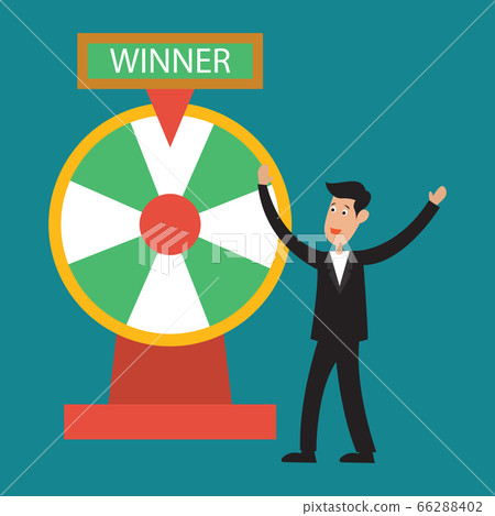 businessman with fortune wheel for gambling concept. vector illustration businessman with fortune wheel for gambling concept. vector illustration 66288402