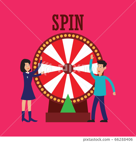 businessman and businesswoman with fortune wheel for gambling concept. vector illustration businessman and businesswoman with fortune wheel for gambling concept. vector illustration 66288406