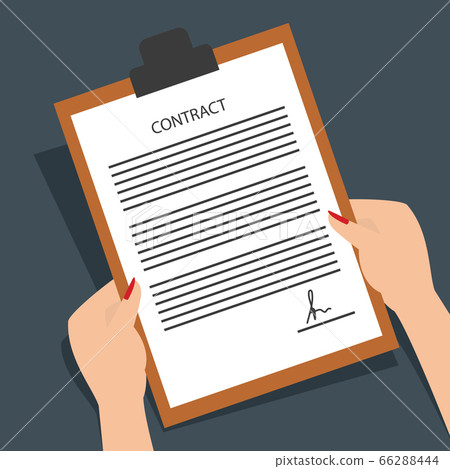 woman reading signed contract form. vector illustration 66288444