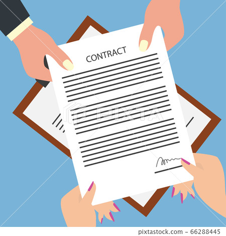 man giving signed contract form to woman. vector illustration 66288445