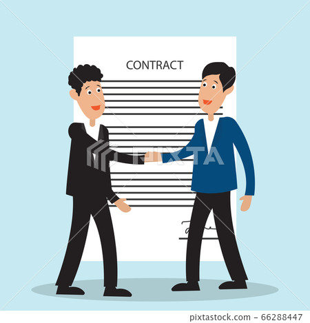 two business man shaking hands to each other with signed contract form. vector illustration 66288447