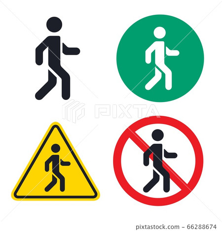 Set of pedestrian traffic signs of different colors vector icon flat isolated. 66288674