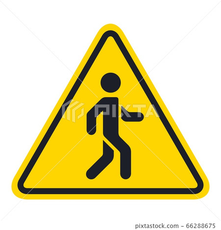 Yellow road sign, pedestrian silhouette Fitness trackers vector icon flat isolated. 66288675