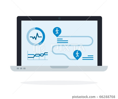 Laptop with fitness application on screen vector icon flat isolated. 66288708