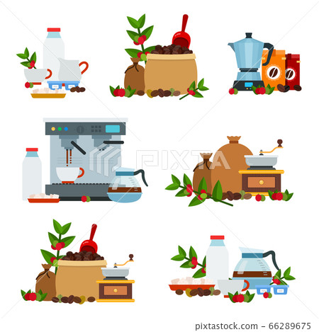 Collection of vector icons flat style on coffee... - Stock Illustration ...
