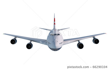 Boeing 747 flying in the clouds isolate on white. 3d rendering Boeing 747 flying in the clouds isolate on white. 3d rendering 66290104