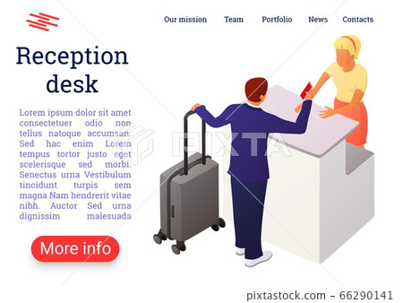 Two people interact near the reception or counter 66290141