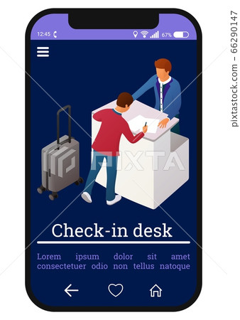 Two people interact near the reception or counter Two people interact near the reception or counter 66290147