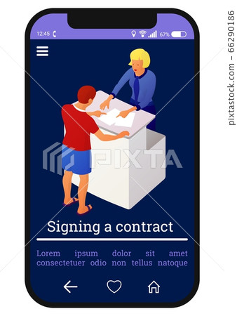 Two people interact near the reception or counter Two people interact near the reception or counter 66290186
