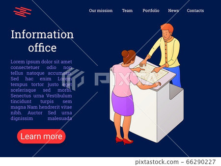 Two people interact near the reception or counter Two people interact near the reception or counter 66290227
