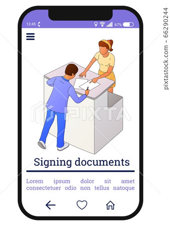 Two people interact near the reception or counter Two people interact near the reception or counter 66290244