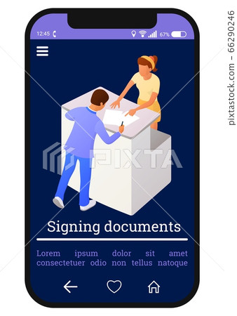 Two people interact near the reception or counter Two people interact near the reception or counter 66290246