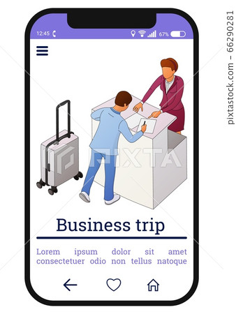 Two people interact near the reception or counter 66290281