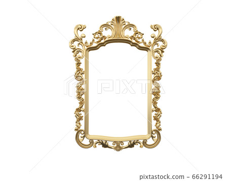Golden vintage frame, mirror. Design retro element. physical realistic reflection . 3d rendering. 66291194