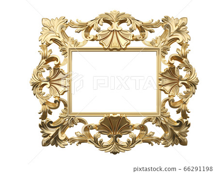Golden vintage frame, mirror. Design retro element. physical realistic reflection . 3d rendering 66291198