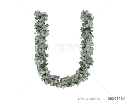 Letter from dollars. Alphabet isolate on white background. 3d rendering 66291284