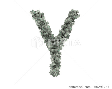 Letter from dollars. Alphabet isolate on white background. 3d rendering Letter from dollars. Alphabet isolate on white background. 3d rendering 66291285