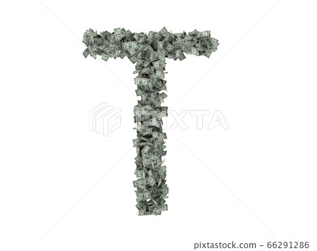 Letter from dollars. Alphabet isolate on white background. 3d rendering Letter from dollars. Alphabet isolate on white background. 3d rendering 66291286