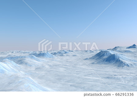 Snow landscape, ice valley with mountains. Arctic view. 3d render 66291336