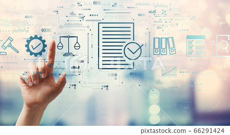 Compliance concept with hand pressing a button Compliance concept with hand pressing a button 66291424
