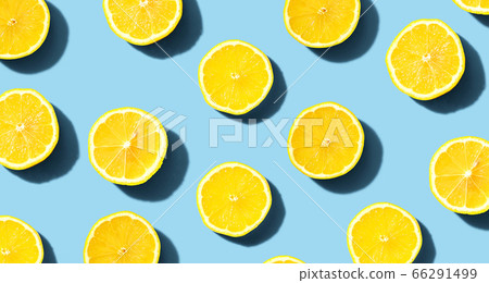 Fresh yellow lemons overhead view 66291499
