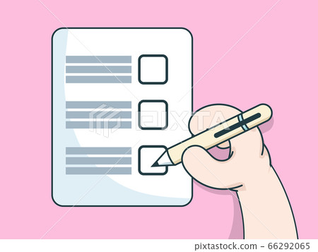 hand with pen writing on check list paper 66292065