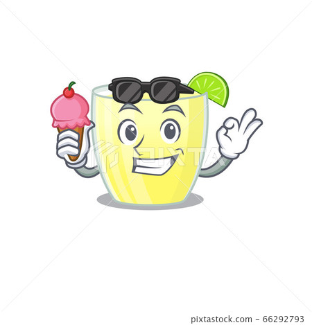 A cartoon drawing of daiquiri cocktail holding cone ice cream A cartoon drawing of daiquiri cocktail holding cone ice cream 66292793