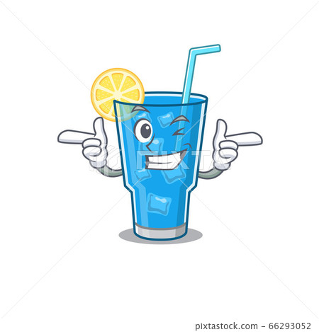 Cartoon design of blue lagoon cocktail showing funny face with wink eye Cartoon design of blue lagoon cocktail showing funny face with wink eye 66293052