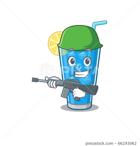 A cartoon picture of Army blue lagoon cocktail holding machine gun 66293062