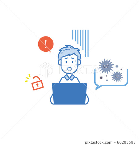 Illustration of a man surprised by unauthorized access to computer virus 66293595