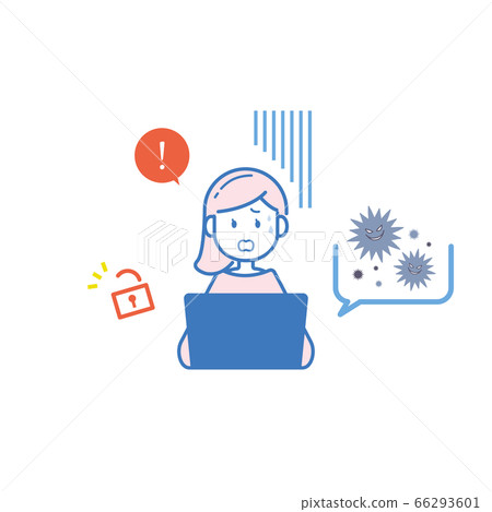 Illustration of a woman surprised by unauthorized access by computer virus 66293601