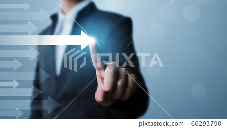 Businessman pointing arrow. Concept of business success, Influencer, Opinion leader and benchmark 66293790