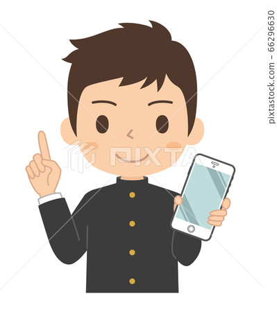 Male student with smartphone in pointing pose 66296630