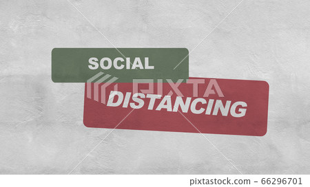"SOCIAL DISTANCING" Paint text on the cement wall 66296701